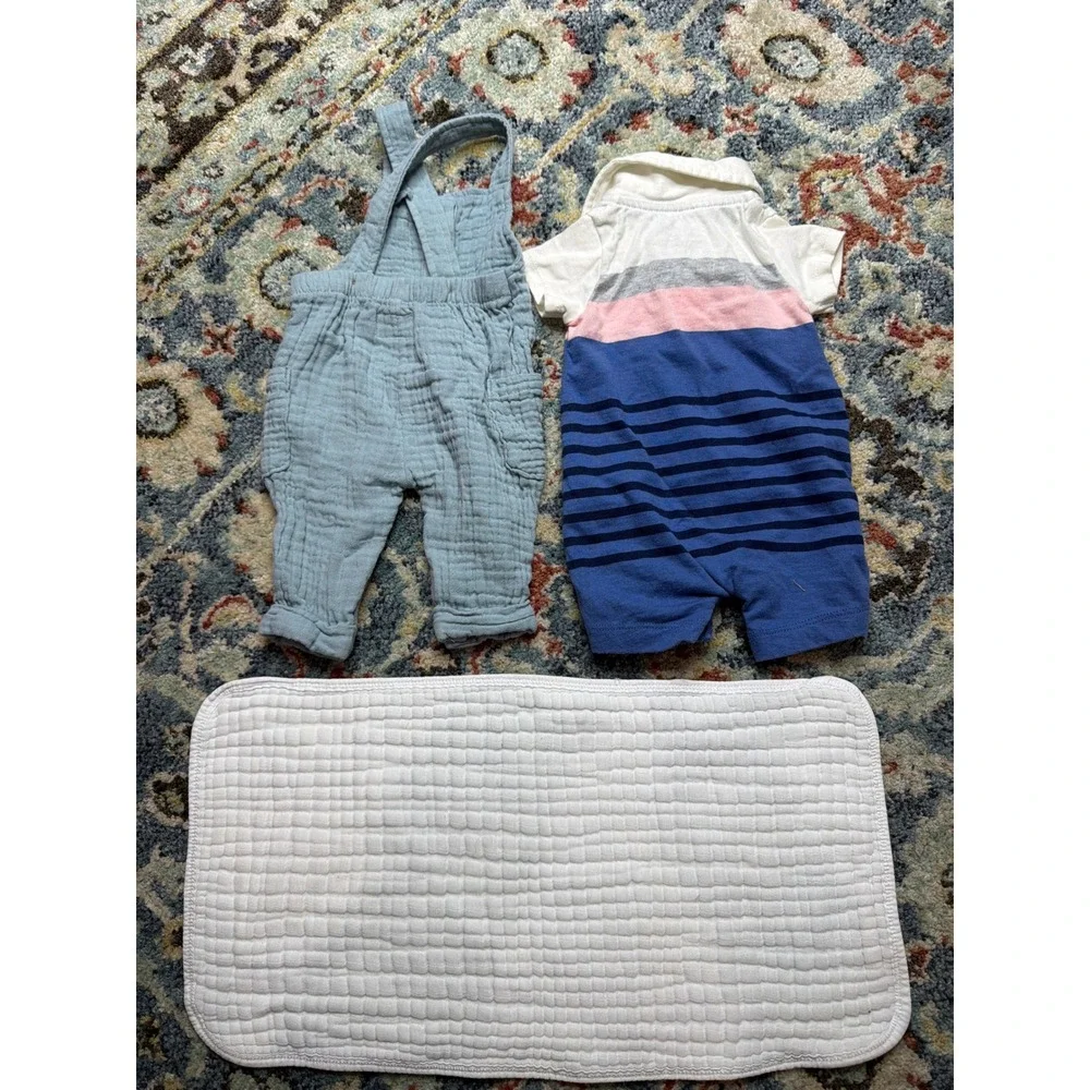 Little‎ Planet Carter's Romper Bundle Boys Newborn Blue Muslin Nautical EUC
